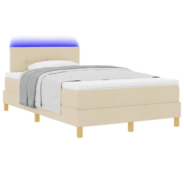 LED Boxspringbett mit LED-Lichtleisten Creme 120 x 200 cm Stoff