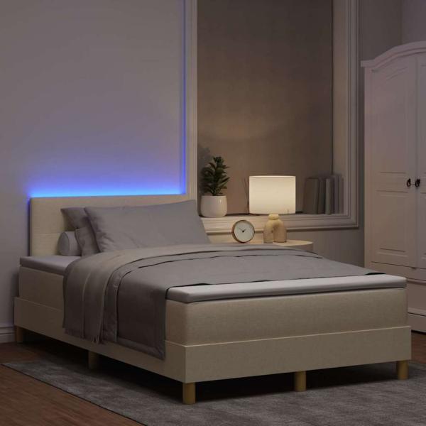 LED Boxspringbett mit LED-Lichtleisten Creme 120 x 200 cm Stoff