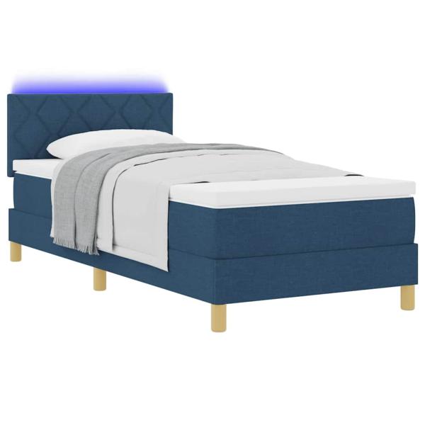 LED Boxspringbett mit Kopfteil Blau 90 x 200 cm Stoff