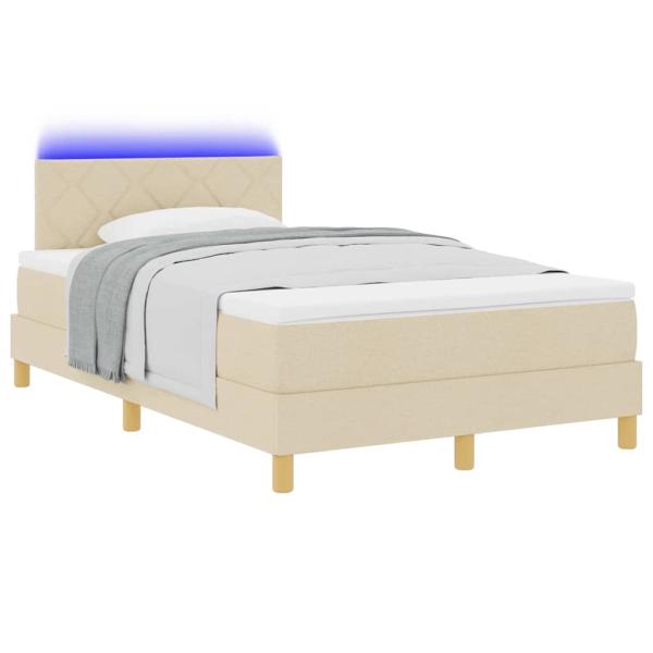LED Boxspringbett mit Kissen Creme 120 x 190 cm Stoff