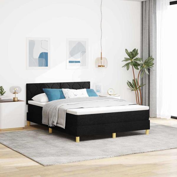 ARDEBO.de - LED Boxspringbett mit Kopfteil Schwarz 140 x 190 cm Stoff