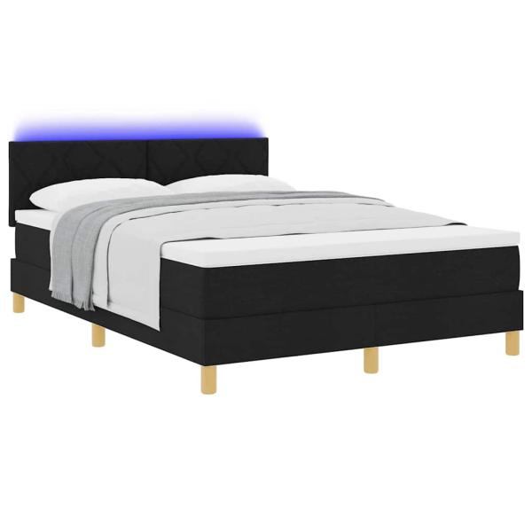 LED Boxspringbett mit Kopfteil Schwarz 140 x 190 cm Stoff