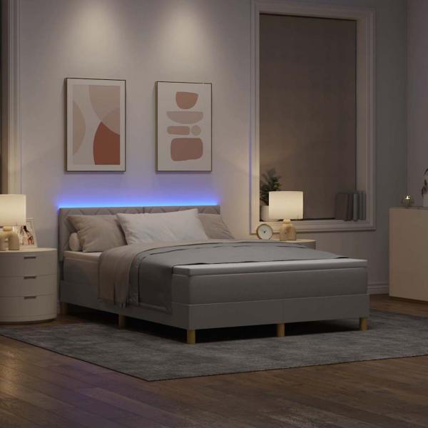 LED Boxspringbett mit Kopfteil Taupe 140 x 190 cm Stoff