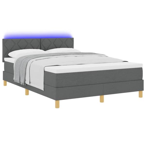 LED Boxspringbett mit Kopfteil Dunkelgrau 140 x 200 cm Stoff
