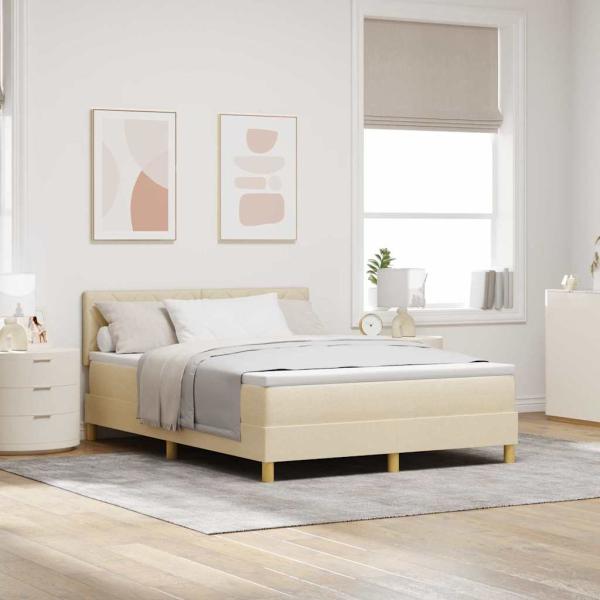 ARDEBO.de - LED Boxspringbett mit LED-Lichtleisten Creme 160 x 200 cm Stoff