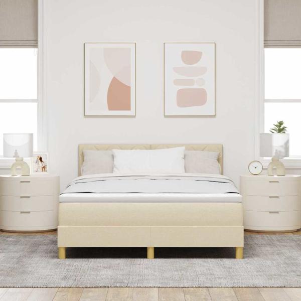 LED Boxspringbett mit LED-Lichtleisten Creme 160 x 200 cm Stoff