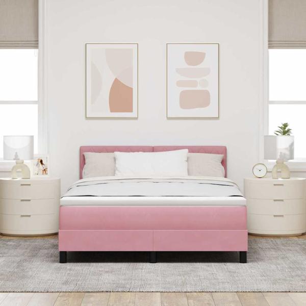 LED Boxspringbett mit Matratze mit LED Rosa 140 x 200 cm Samt