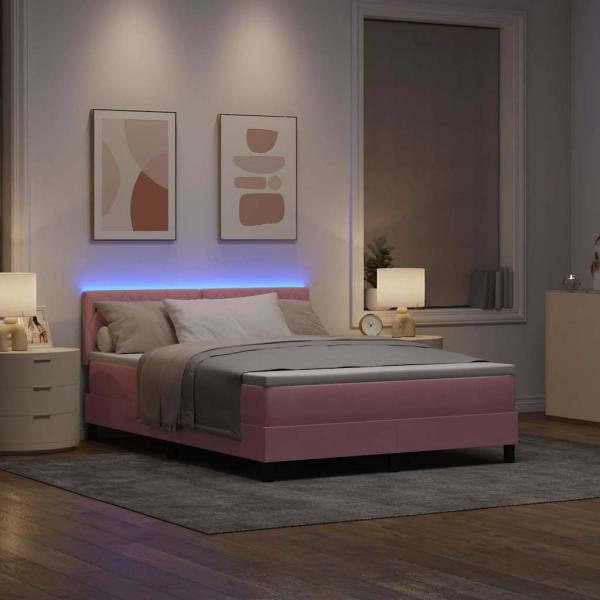 LED Boxspringbett mit Matratze mit LED Rosa 140 x 200 cm Samt