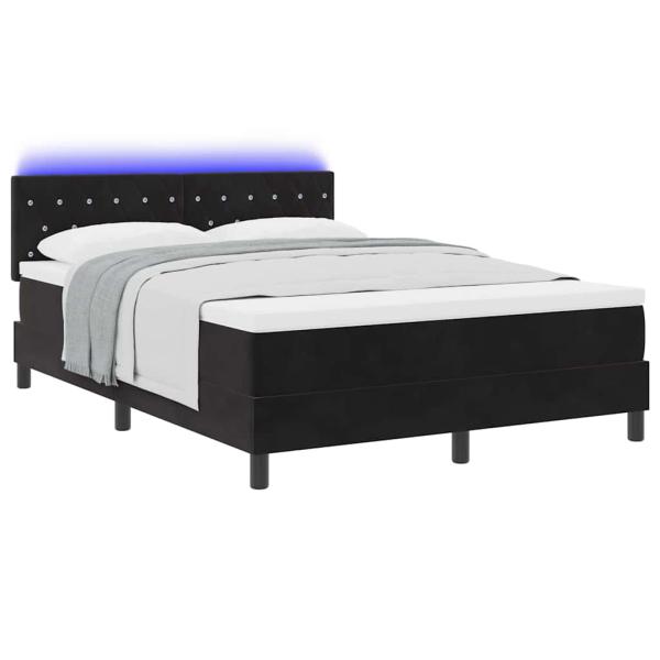 LED Boxspringbett mit Matratze Schwarz 160 x 200 cm Samt