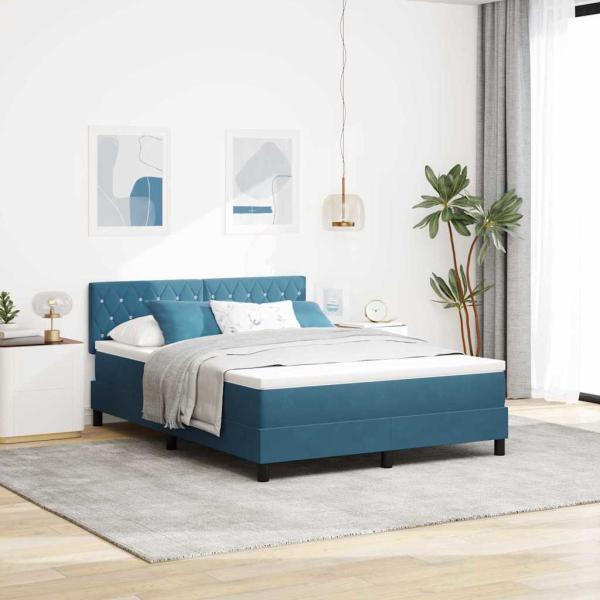 ARDEBO.de - LED Boxspringbett mit Kopfteil Dunkelblau 160 x 200 cm Samt