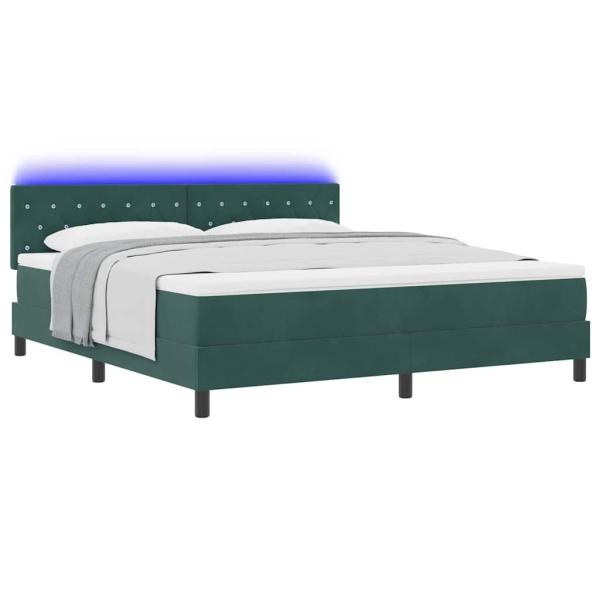 LED Boxspringbett mit Matratze Dunkelgrün 180 x 200 cm Samt