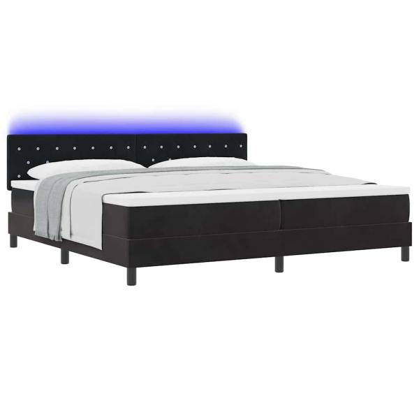 LED Boxspringbett mit Kopfteil Schwarz 200 x 200 cm Samt