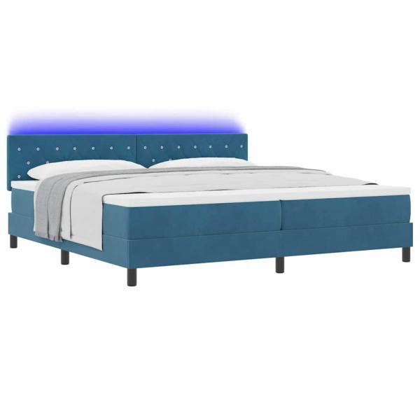 LED Boxspringbett mit Kopfteil Dunkelblau 200 x 200 cm Samt