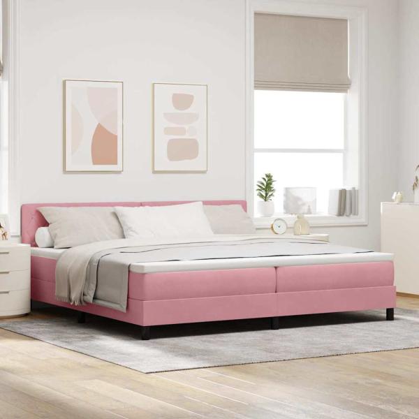 ARDEBO.de - LED Boxspringbett mit Kopfteil Rosa 200 x 200 cm Samt