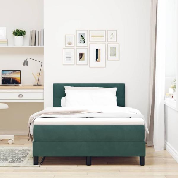 LED Boxspringbett mit Kopfteil Dunkelgrün 120 x 190 cm Samt