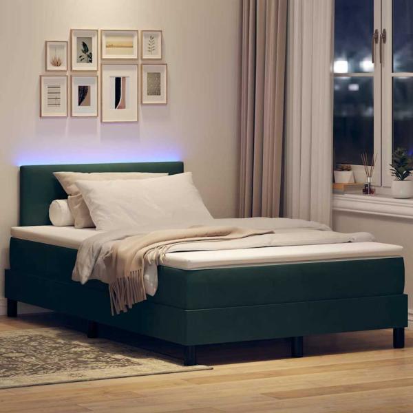 LED Boxspringbett mit Kopfteil Dunkelgrün 120 x 190 cm Samt