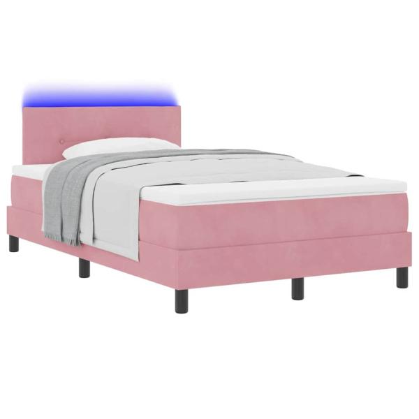 LED Boxspringbett mit LED-Lichtleisten Rosa 120 x 200 cm Samt