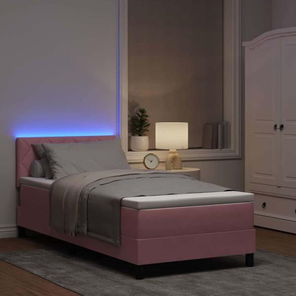 LED Boxspringbett mit LED-Lichtleisten Rosa 90 x 190 cm Samt
