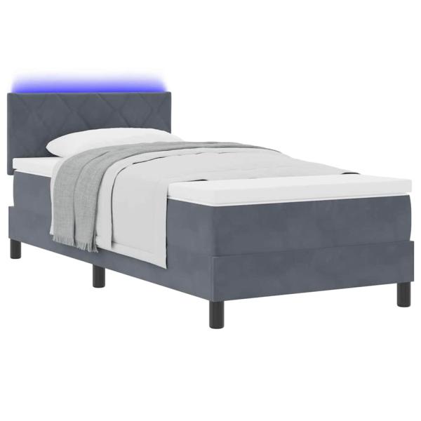 LED Boxspringbett mit Kopfteil Dunkelgrau 100 x 200 cm Samt