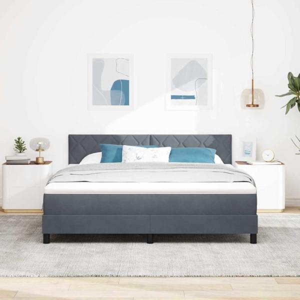 LED Boxspringbett mit Kopfteil Dunkelgrau 180 x 200 cm Samt
