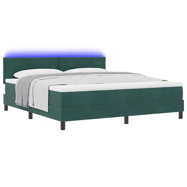 LED Boxspringbett mit Kopfteil Dunkelgrün 180 x 200 cm Samt