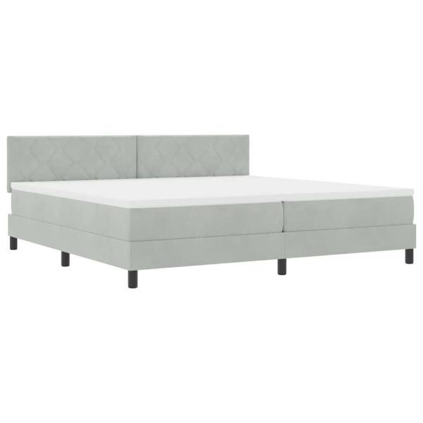 LED Boxspringbett mit Kopfteil Hellgrau 200 x 200 cm Samt