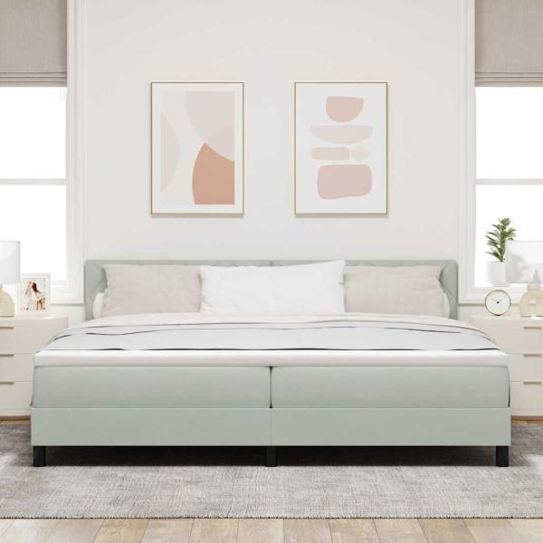 LED Boxspringbett mit Kopfteil Hellgrau 200 x 200 cm Samt