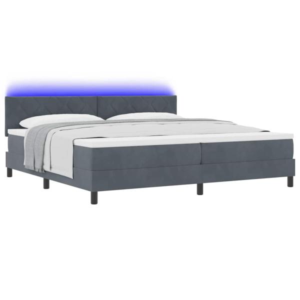 LED Boxspringbett mit Kopfteil Dunkelgrau 200 x 200 cm Samt