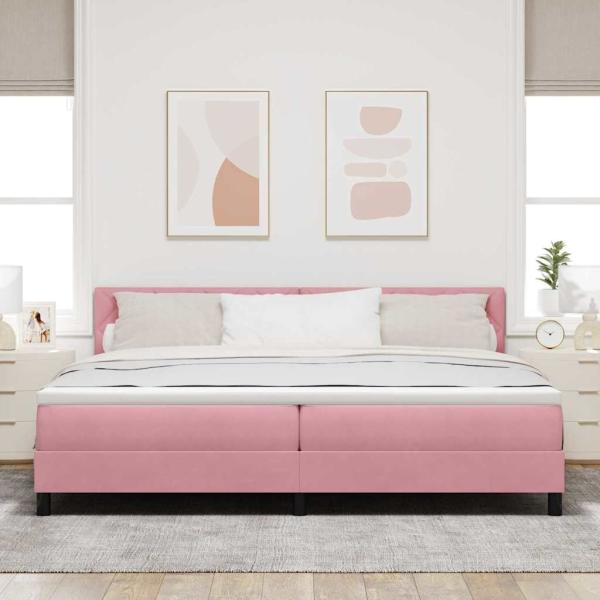 LED Boxspringbett mit LED-Lichtleisten Rosa 200 x 200 cm Samt