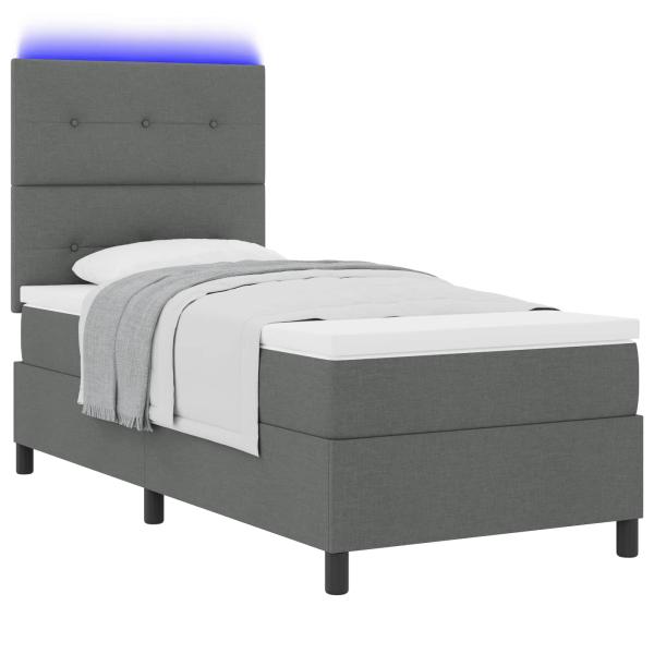 Boxspringbett mit LED-Lichtleisten Dunkelgrau 90 x 200 cm Stoff