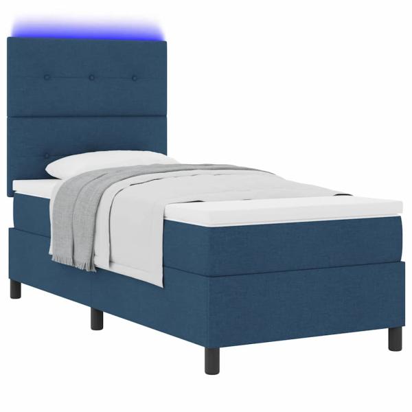 Boxspringbett mit LED-Lichtleisten Blau 90 x 200 cm Stoff
