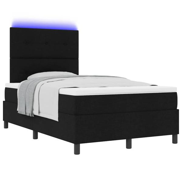 Boxspringbett mit LED-Lichtleisten Schwarz 120 x 190 cm Stoff