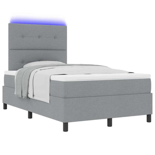 Boxspringbett mit LED-Lichtleisten Hellgrau 120 x 200 cm Stoff