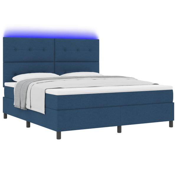 Boxspringbett mit LED-Lichtleisten Blau 180 x 200 cm Stoff