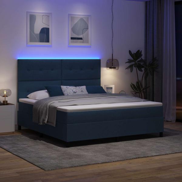 Boxspringbett mit LED-Lichtleisten Blau 180 x 200 cm Stoff