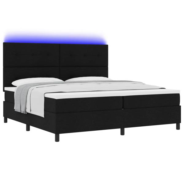 Boxspringbett mit LED-Lichtleisten Schwarz 200 x 200 cm Stoff