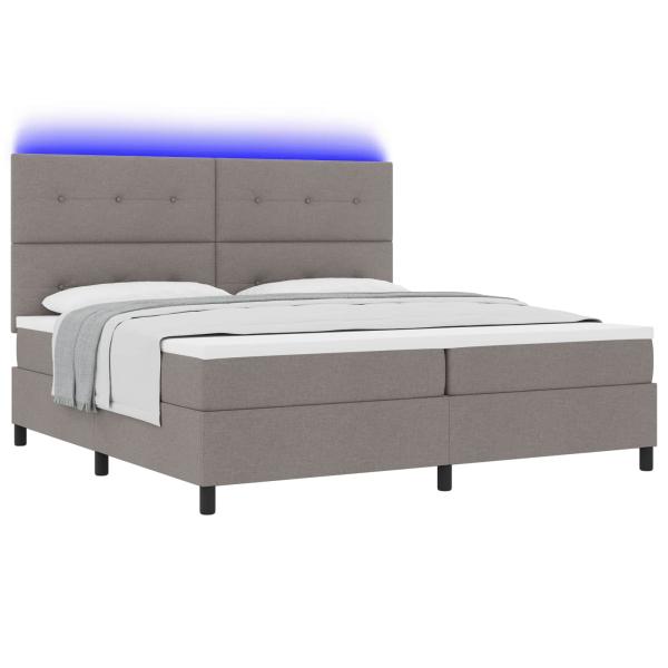 Boxspringbett mit LED-Lichtleisten Taupe 200 x 200 cm Stoff