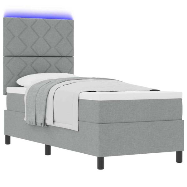 Boxspringbett mit LED-Lichtleisten Hellgrau 80 x 200 cm Stoff