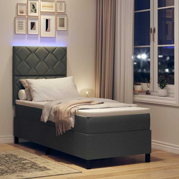 Boxspringbett mit LED-Lichtleisten Dunkelgrau 80 x 200 cm Stoff