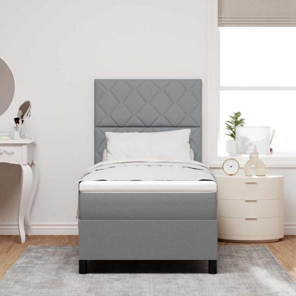 Boxspringbett mit LED-Lichtleisten Hellgrau 90 x 190 cm Stoff