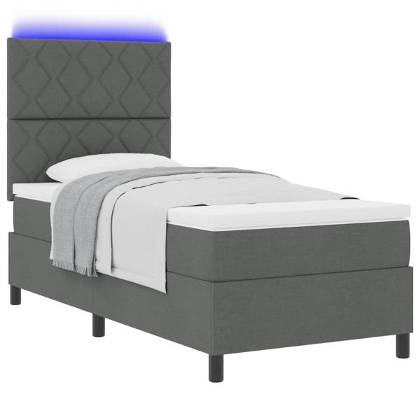 Boxspringbett mit LED-Lichtleisten Dunkelgrau 90 x 190 cm Stoff