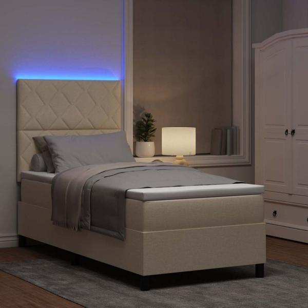 Boxspringbett mit LED-Lichtleisten Creme 90 x 190 cm Stoff