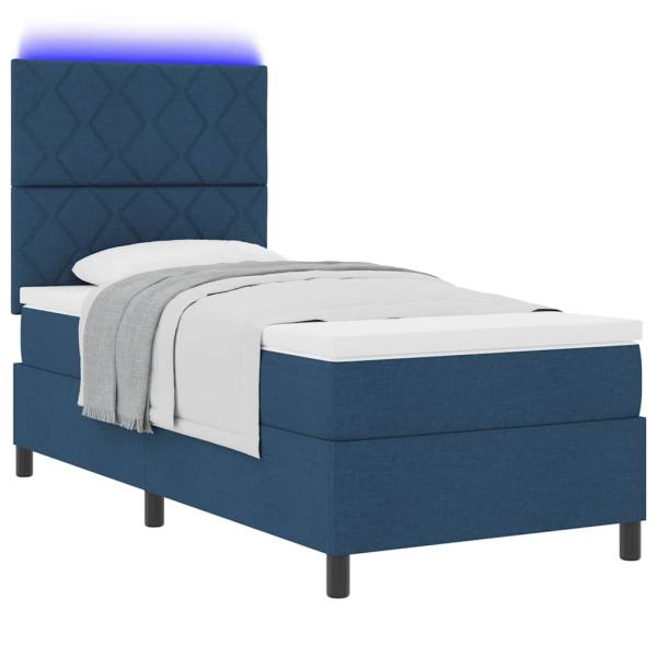 Boxspringbett mit LED-Lichtleisten Blau 90 x 190 cm Stoff