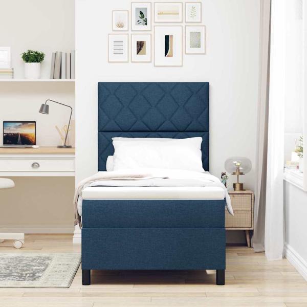 Boxspringbett mit LED-Lichtleisten Blau 90 x 190 cm Stoff