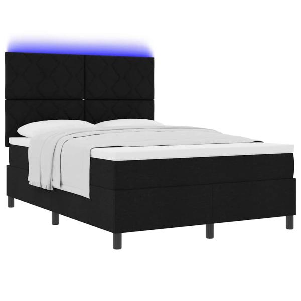 Boxspringbett mit LED-Lichtleisten Schwarz 140 x 190 cm Stoff