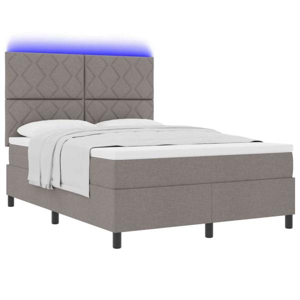Boxspringbett mit LED-Lichtleisten Taupe 140 x 190 cm Stoff