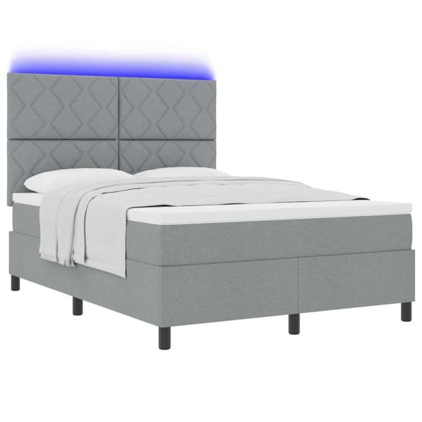 Boxspringbett mit LED-Lichtleisten Hellgrau 140 x 200 cm Stoff