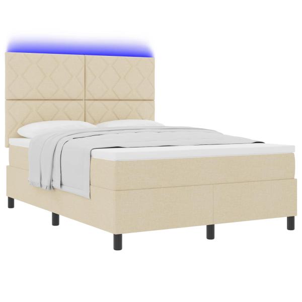 Boxspringbett mit LED-Lichtleisten Creme 160 x 200 cm Stoff