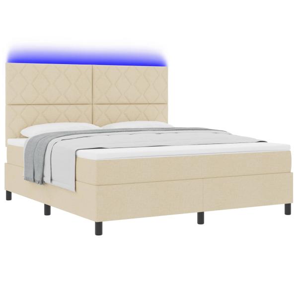 Boxspringbett mit LED-Lichtleisten Creme 180 x 200 cm Stoff