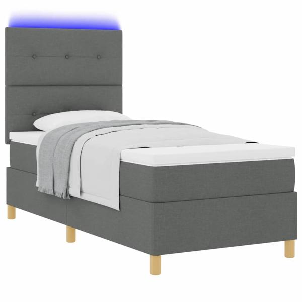 LED Boxspringbett mit Kopfteil Dunkelgrau 90 x 200 cm Stoff